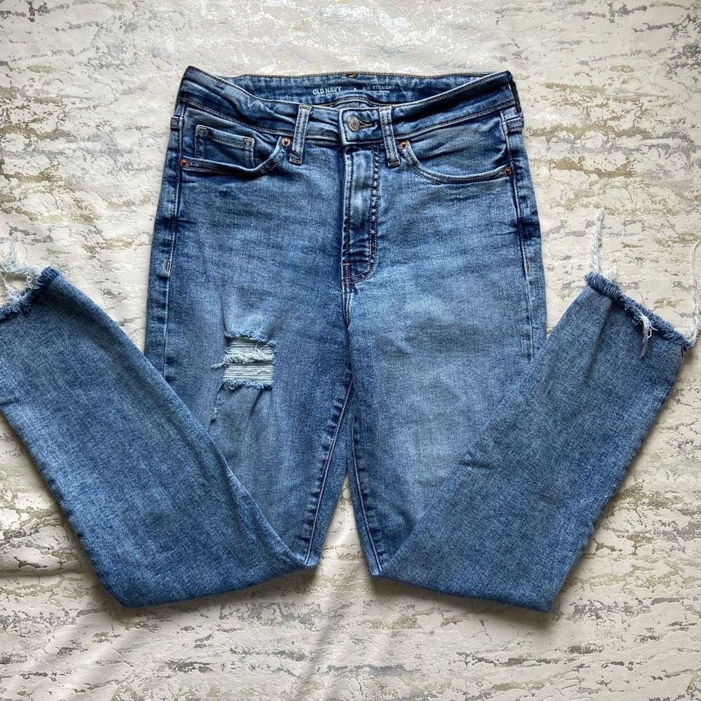 Old Navy high rise O. G. Straight leg raw hem jeans